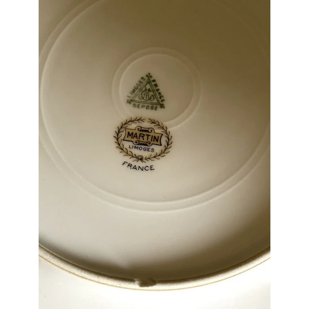 Vtg Pair 2 Appetizer Salad Plates Limoges France 8.5” Stripe Gold Trim Art Deco